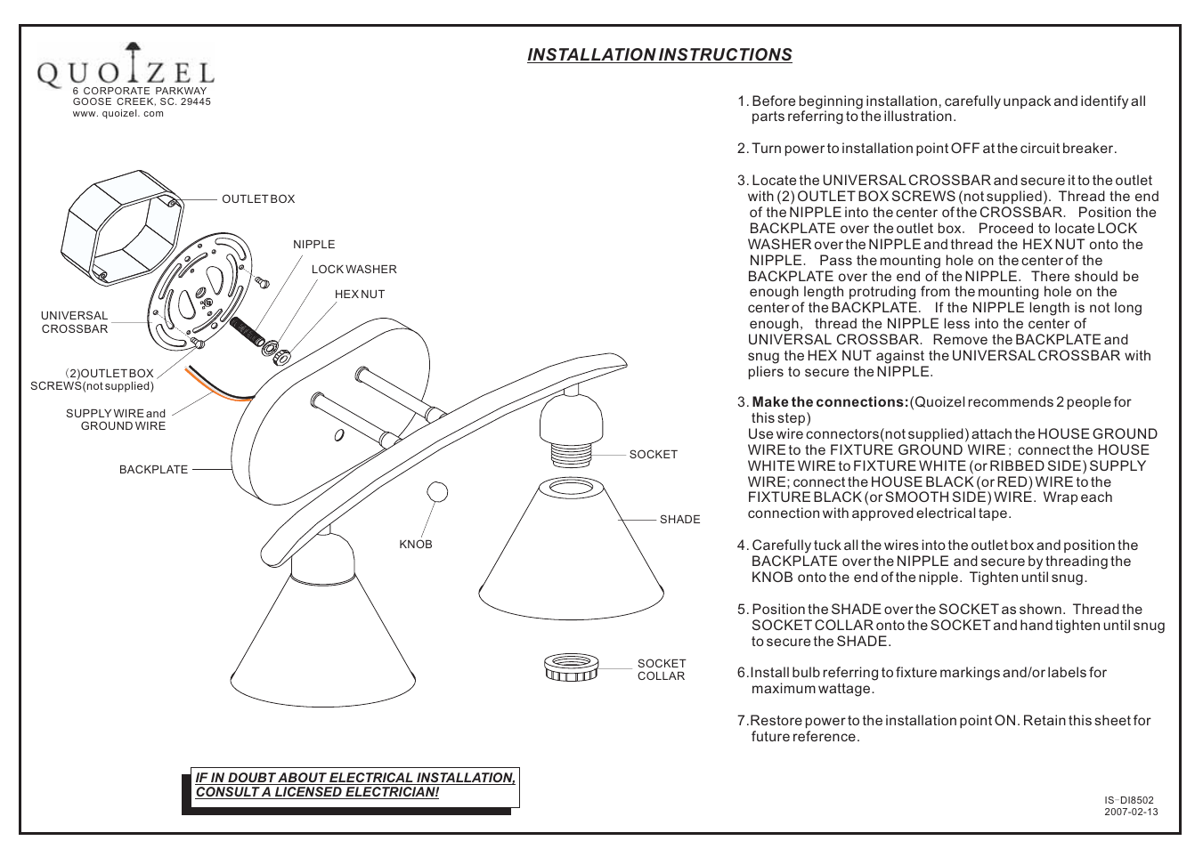 Quoizel DI8504C Demitri User Manual | 1 page