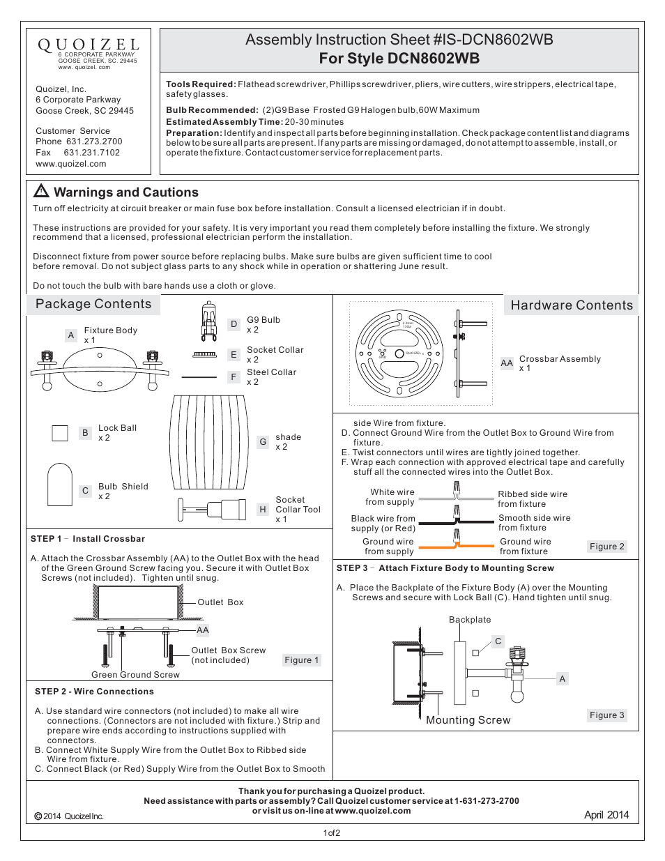 Quoizel DCN8602WB Duncan User Manual | 2 pages