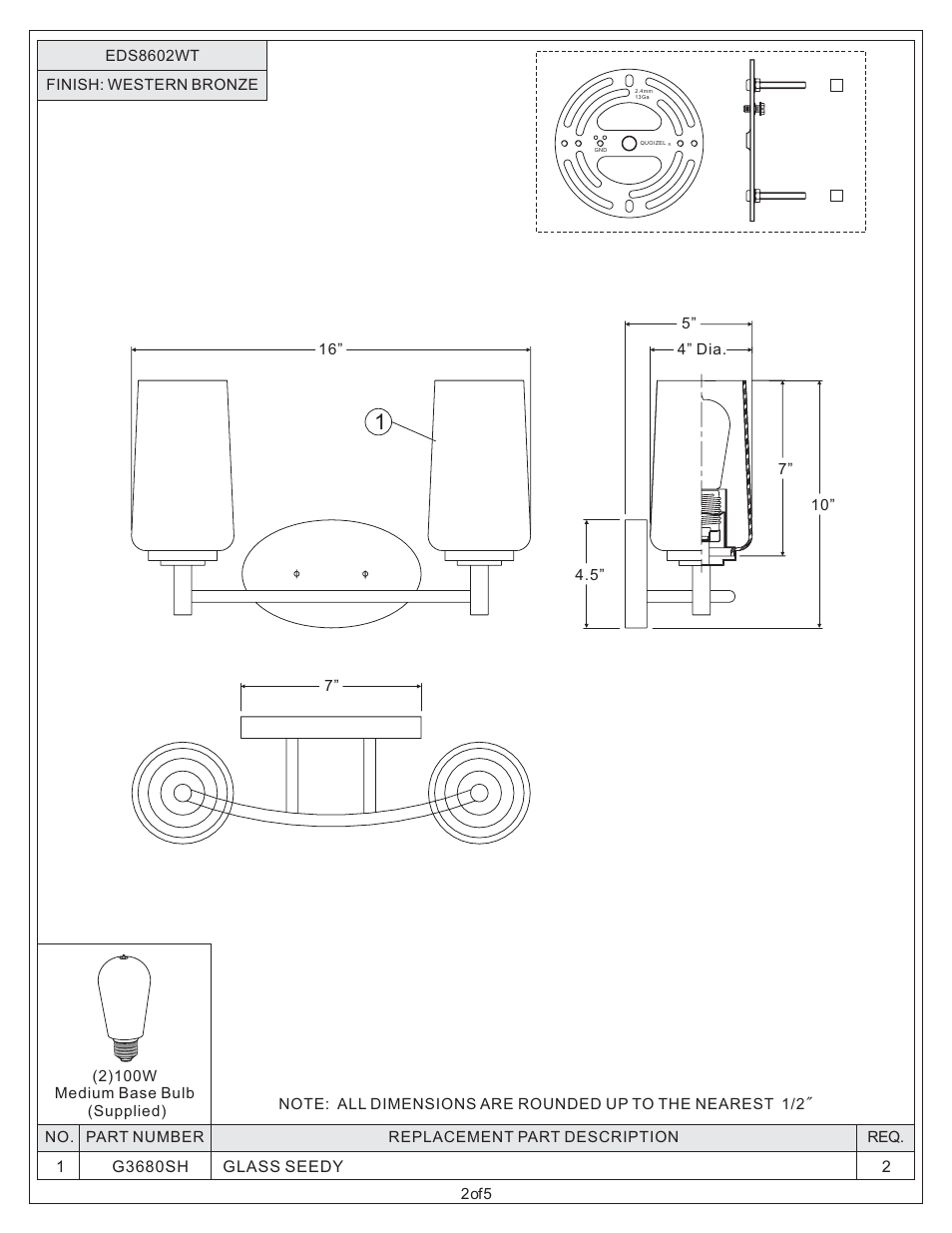 Quoizel EDS8602WT Edison User Manual | Page 2 / 5