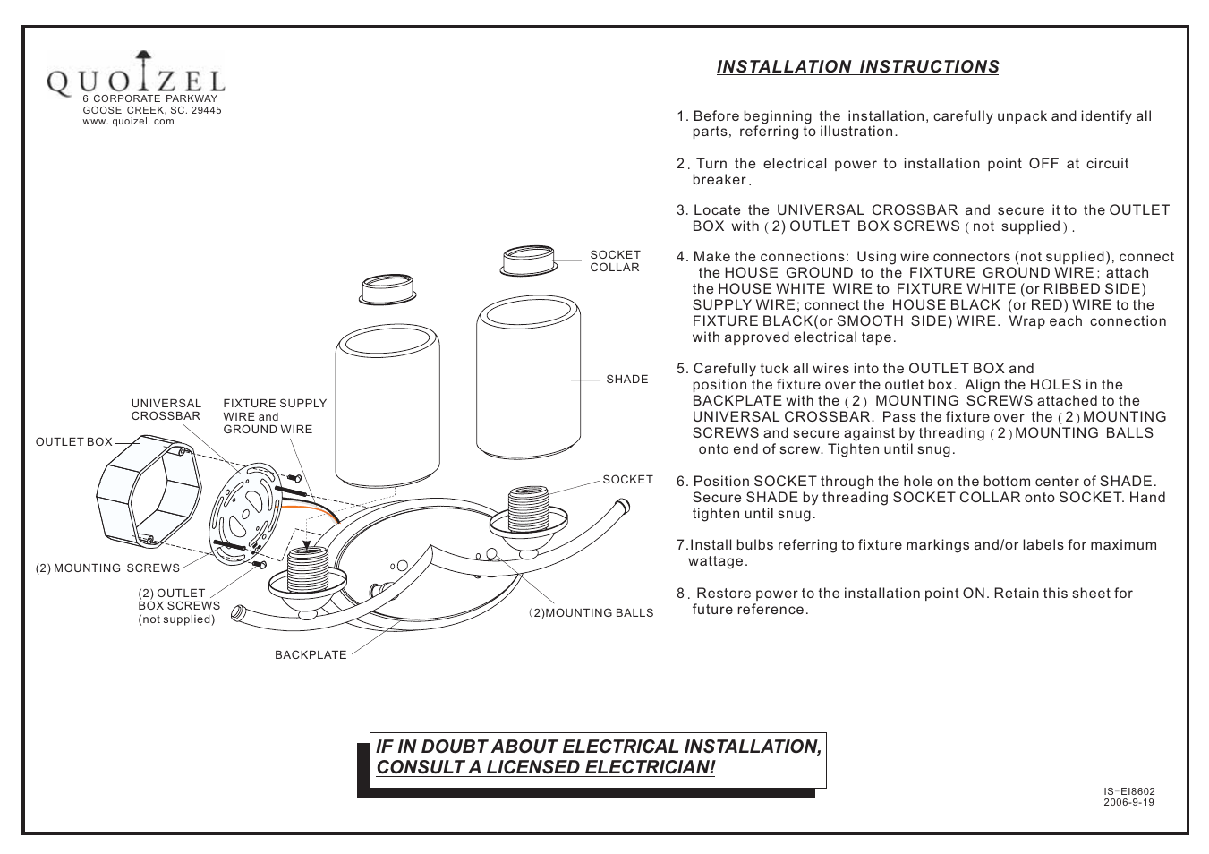 Quoizel EI8604C Ellis User Manual | 1 page