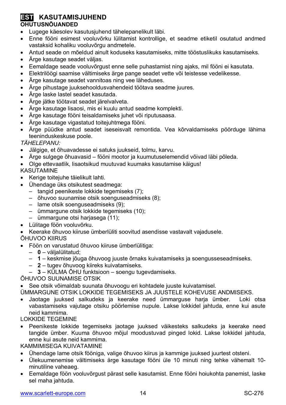 Scarlett SC-276 User Manual | Page 14 / 22