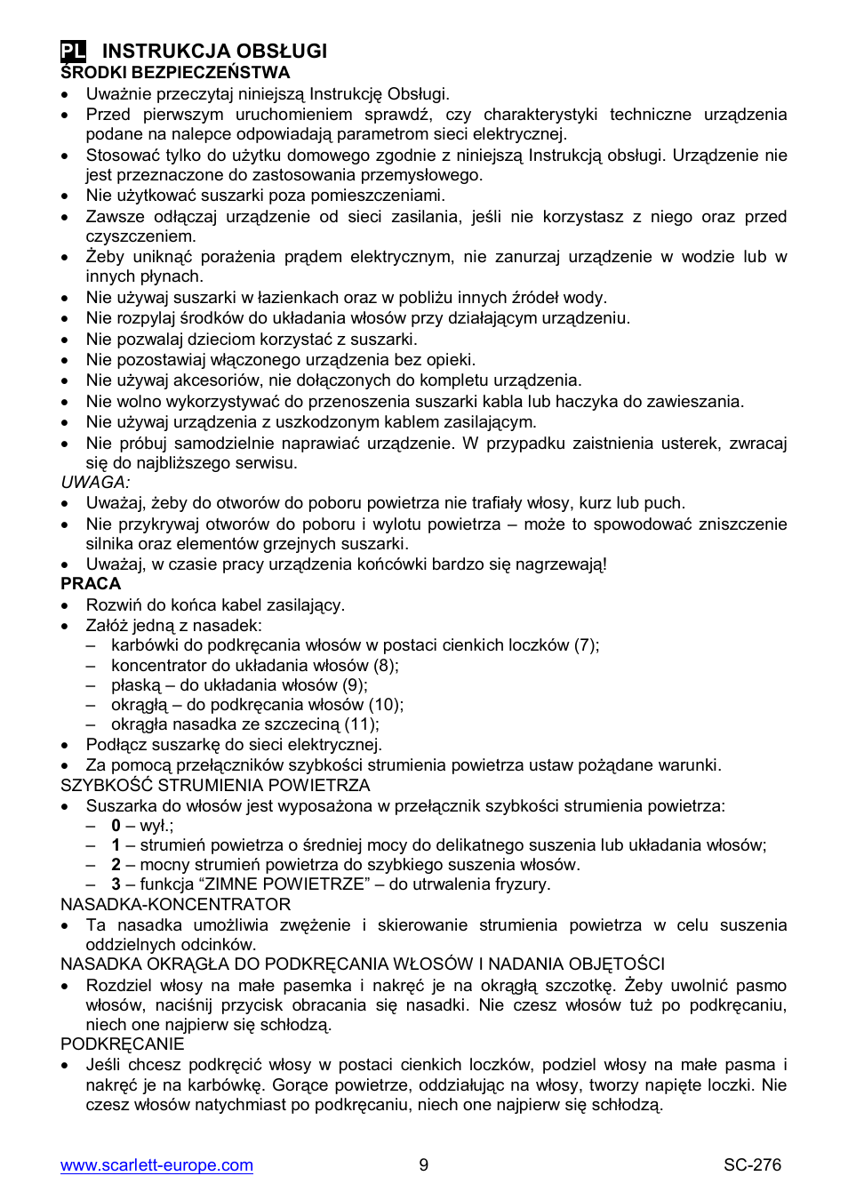 Scarlett SC-276 User Manual | Page 9 / 22