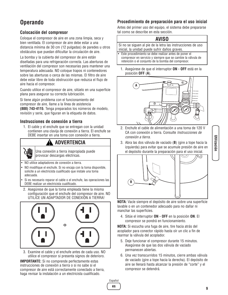 Operando, Aviso, Advertencia | Briggs & Stratton Proseries User Manual | Page 29 / 60