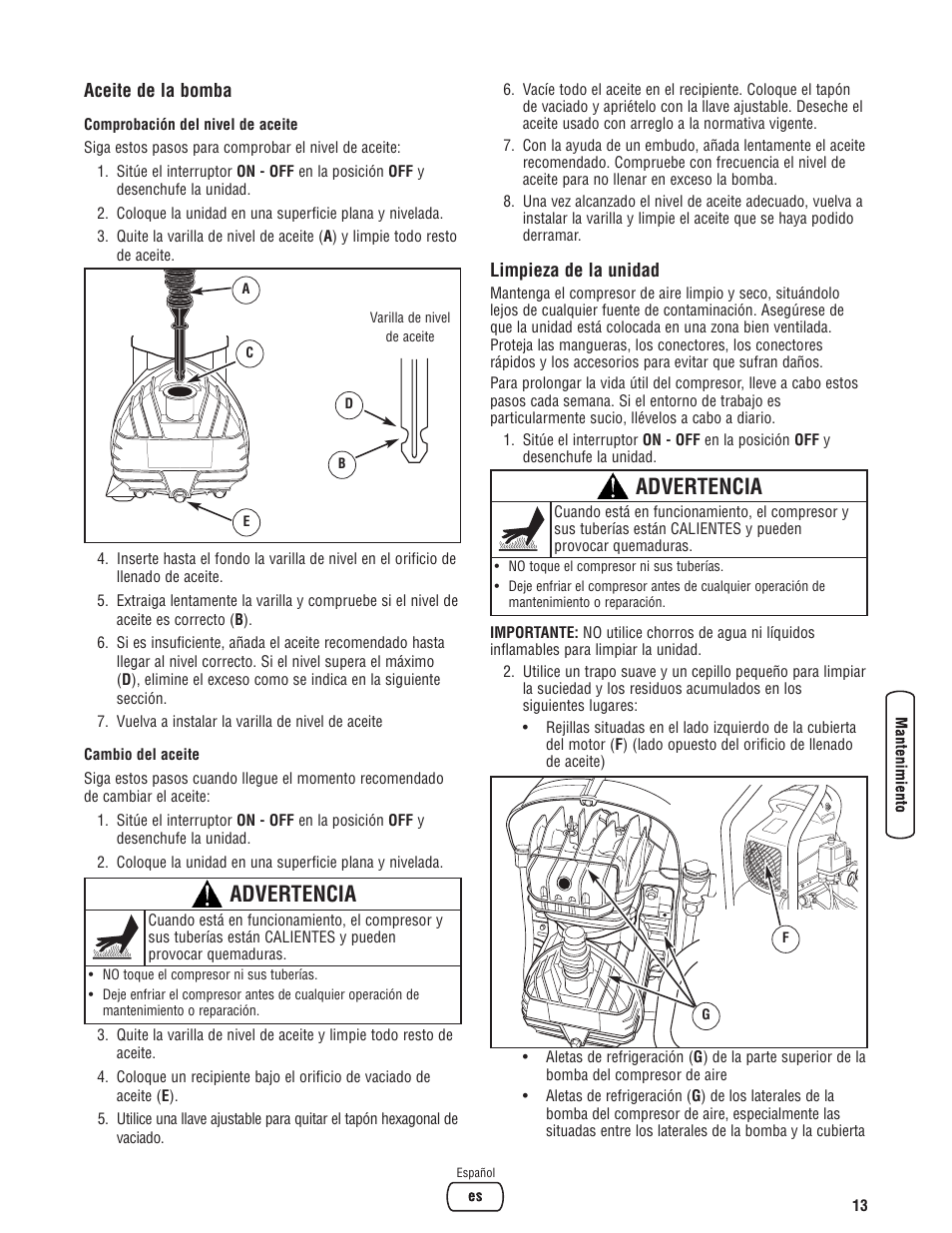 Advertencia | Briggs & Stratton Proseries User Manual | Page 33 / 60