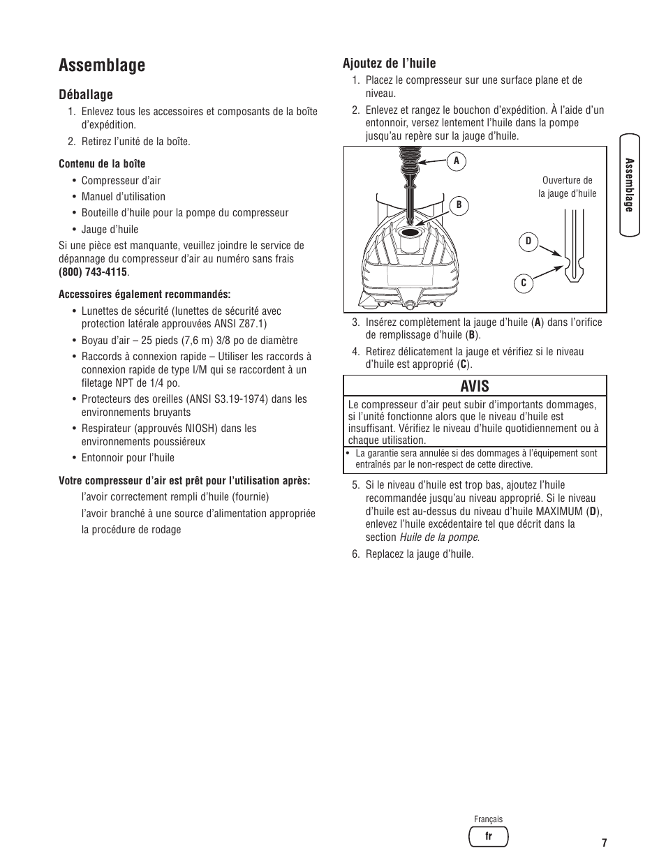 Assemblage, Avis | Briggs & Stratton Proseries User Manual | Page 47 / 60