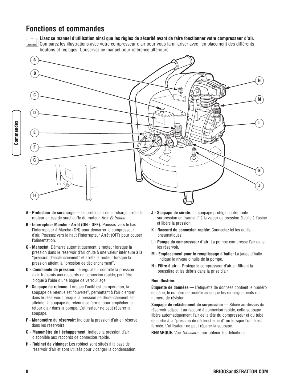 Fonctions et commandes | Briggs & Stratton Proseries User Manual | Page 48 / 60