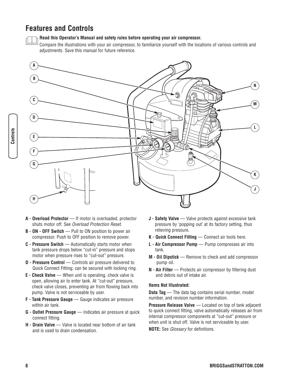 Features and controls | Briggs & Stratton Proseries User Manual | Page 8 / 60