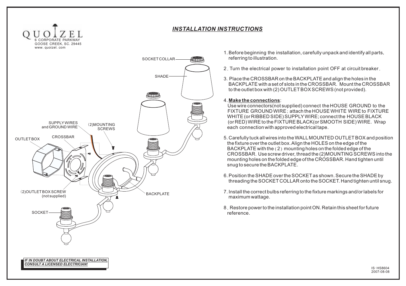 Quoizel HS8604C Hollister User Manual | 1 page