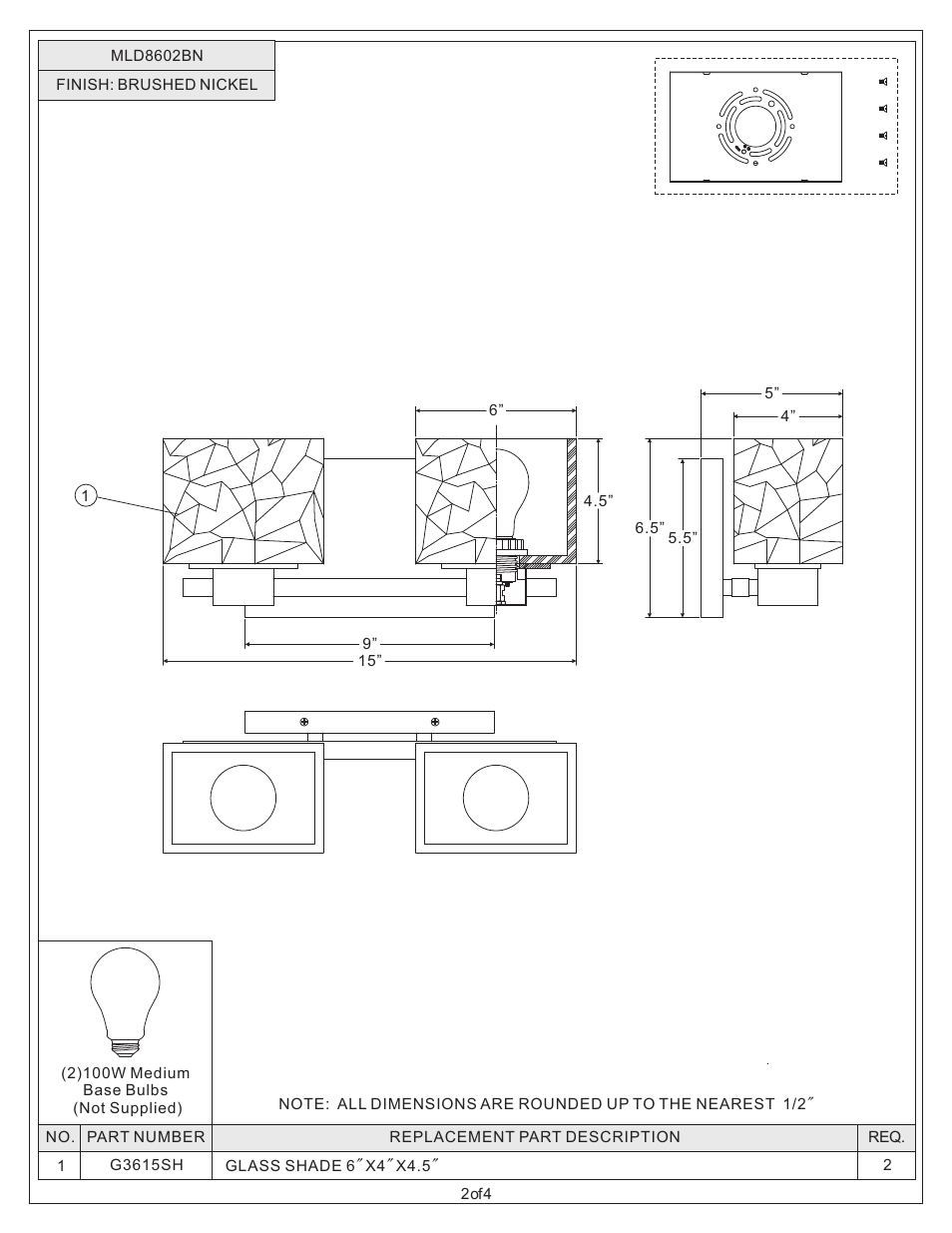 Quoizel MLD8602BN Melody User Manual | Page 2 / 4