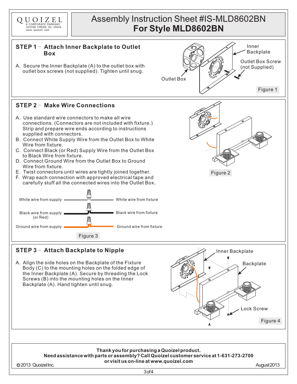 Quoizel MLD8602BN Melody User Manual | Page 3 / 4