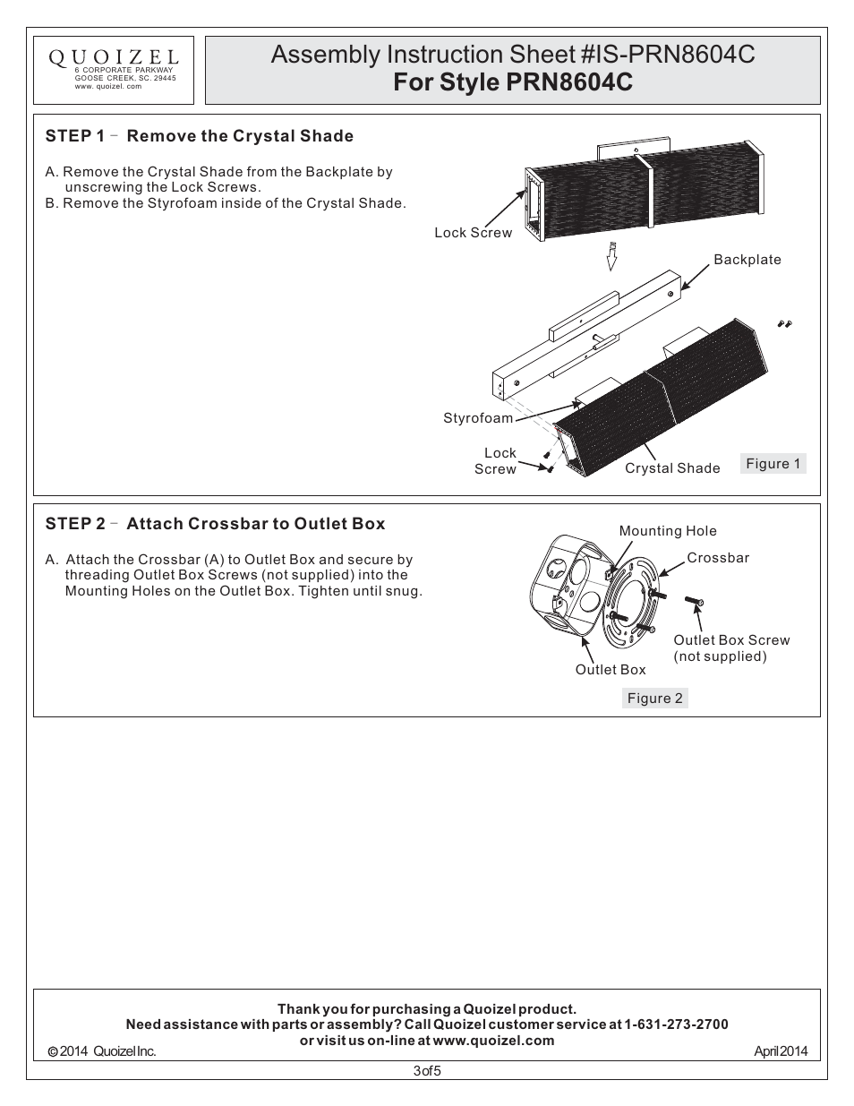 Quoizel PRN8604C Paragon User Manual | Page 3 / 5