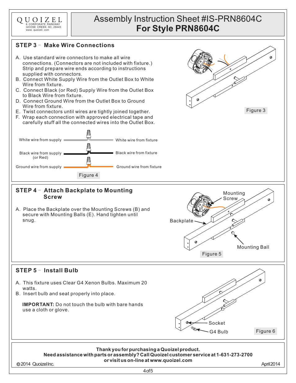 Quoizel PRN8604C Paragon User Manual | Page 4 / 5