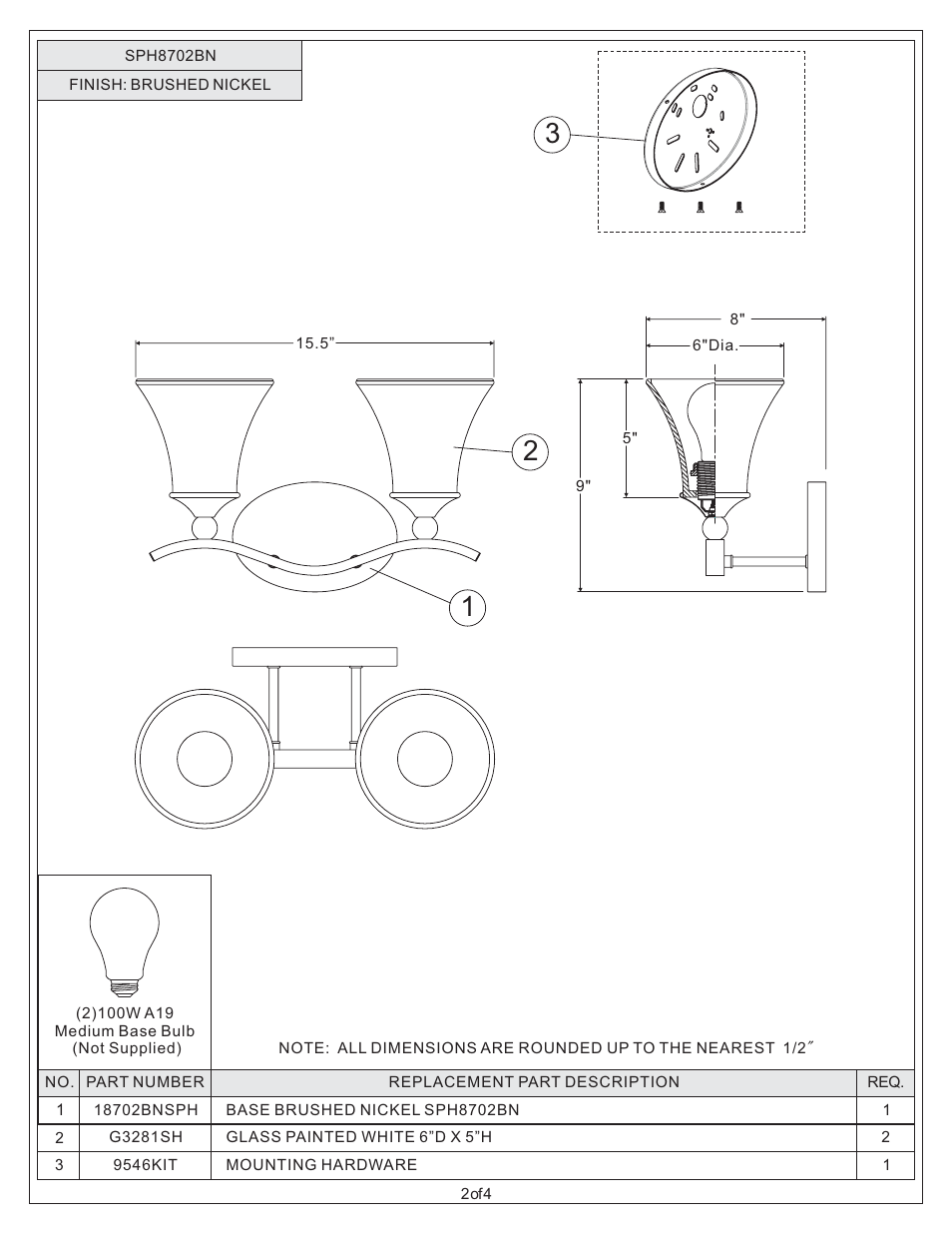 Quoizel SPH8702BN Sophia User Manual | Page 2 / 4