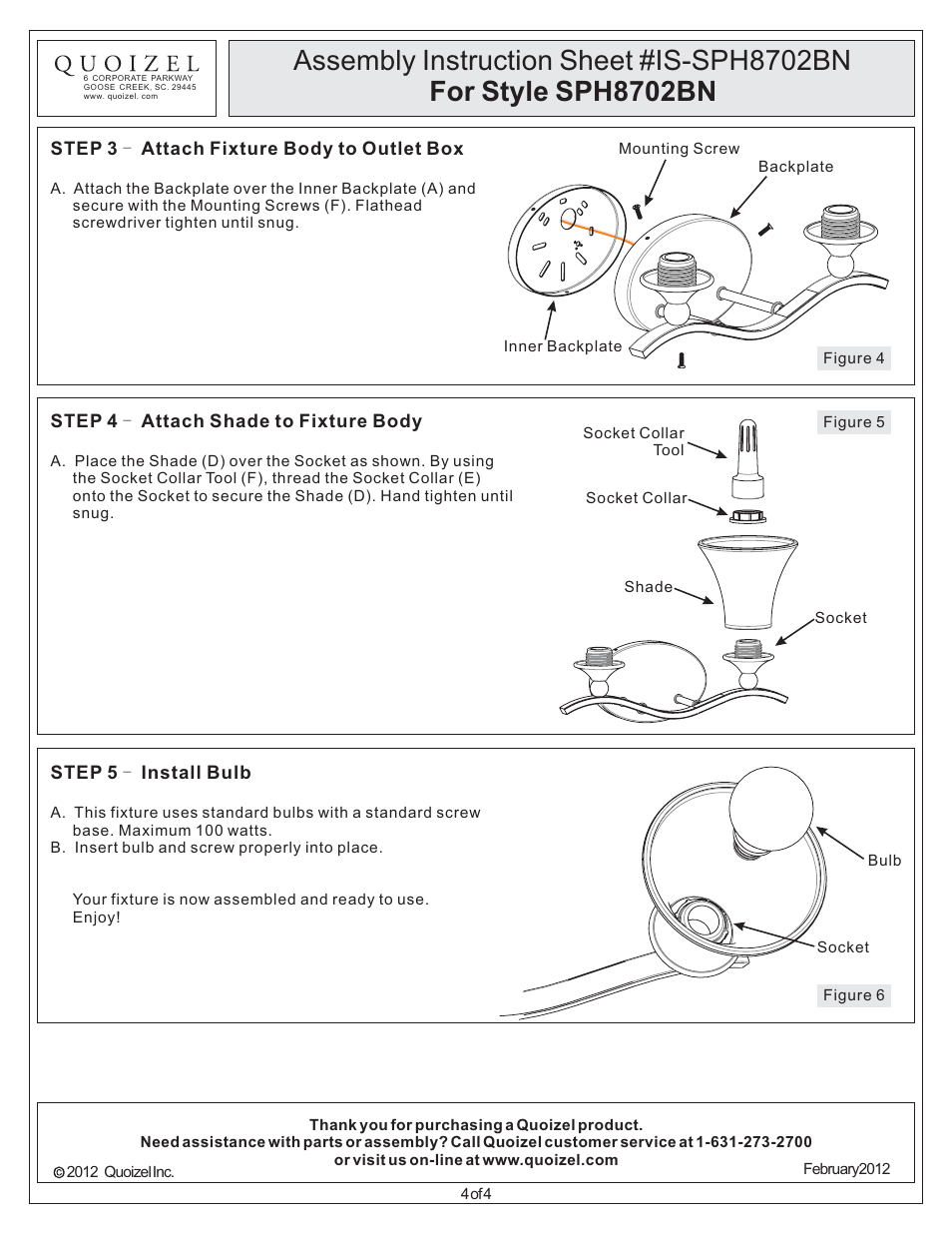 Quoizel SPH8702BN Sophia User Manual | Page 4 / 4