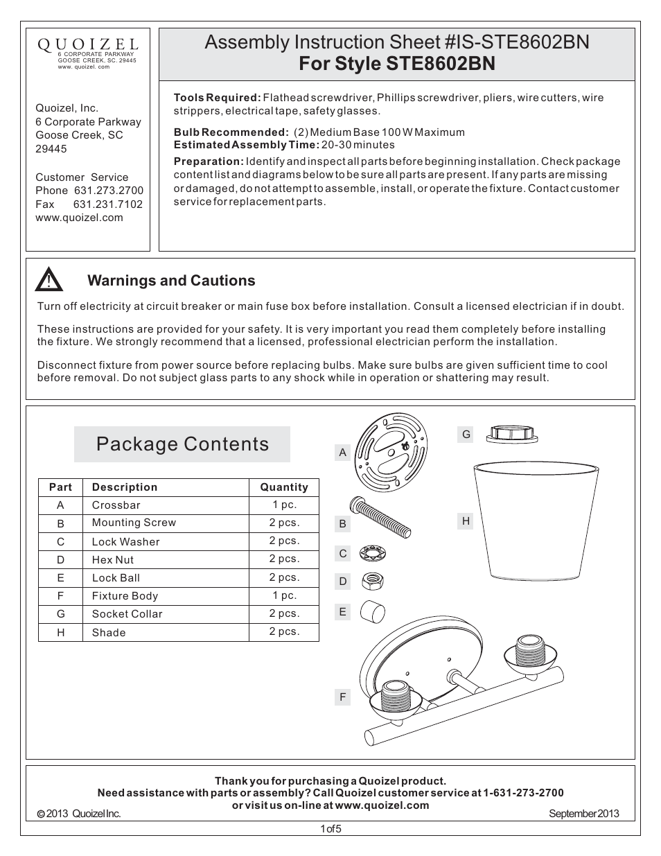 Quoizel STE8602BN Stowe User Manual | 5 pages