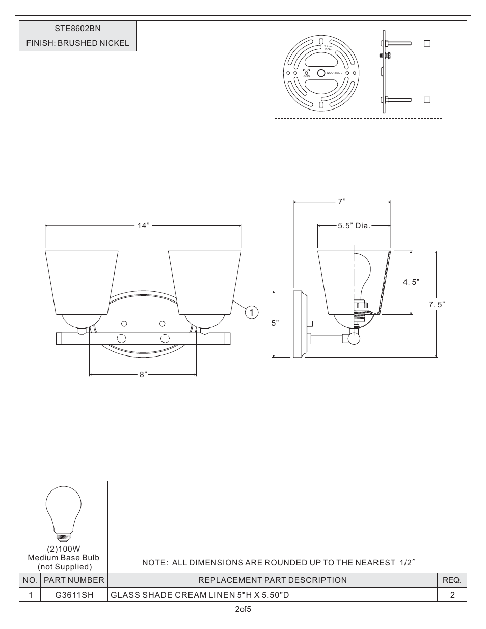 Quoizel STE8602BN Stowe User Manual | Page 2 / 5