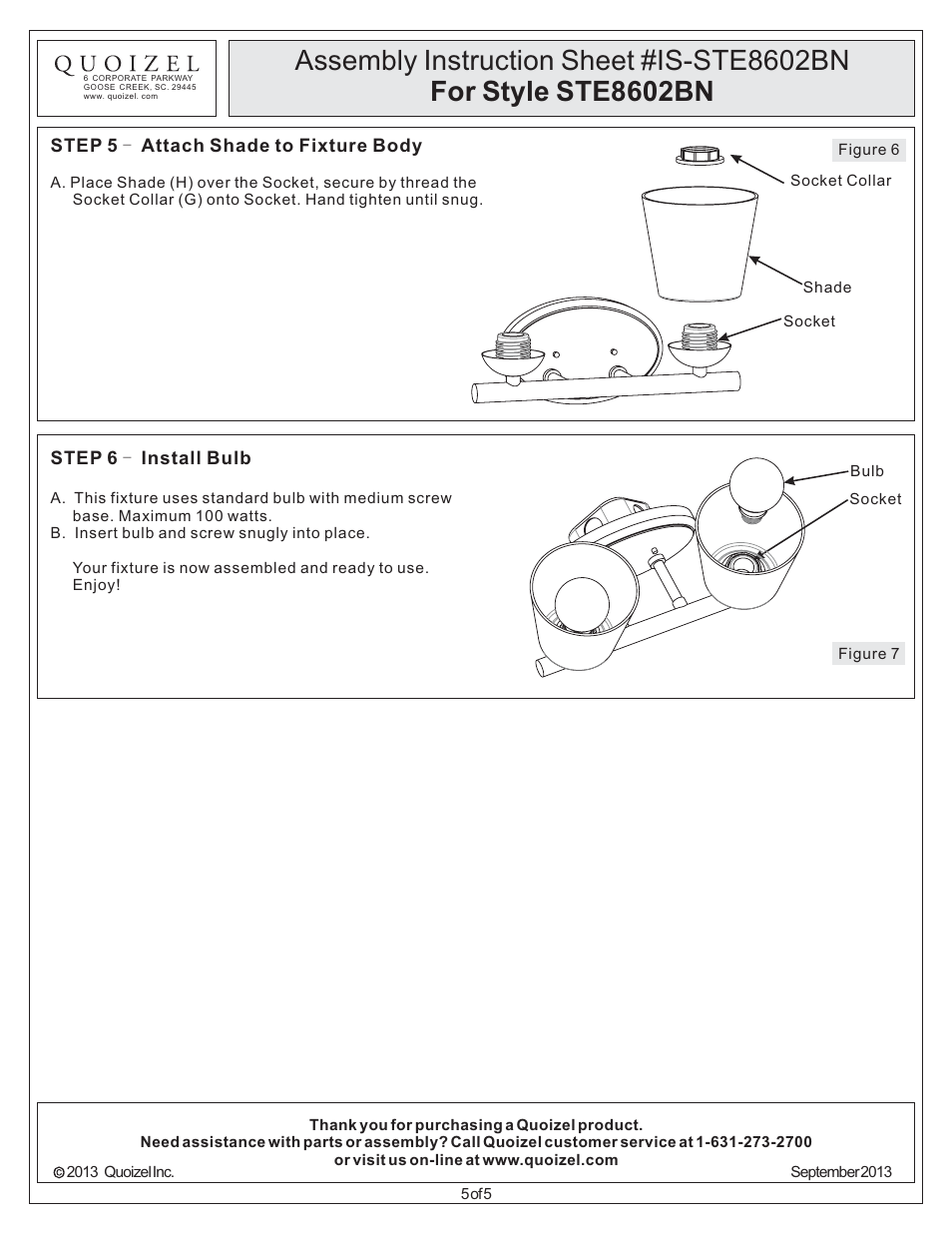 Quoizel STE8602BN Stowe User Manual | Page 5 / 5