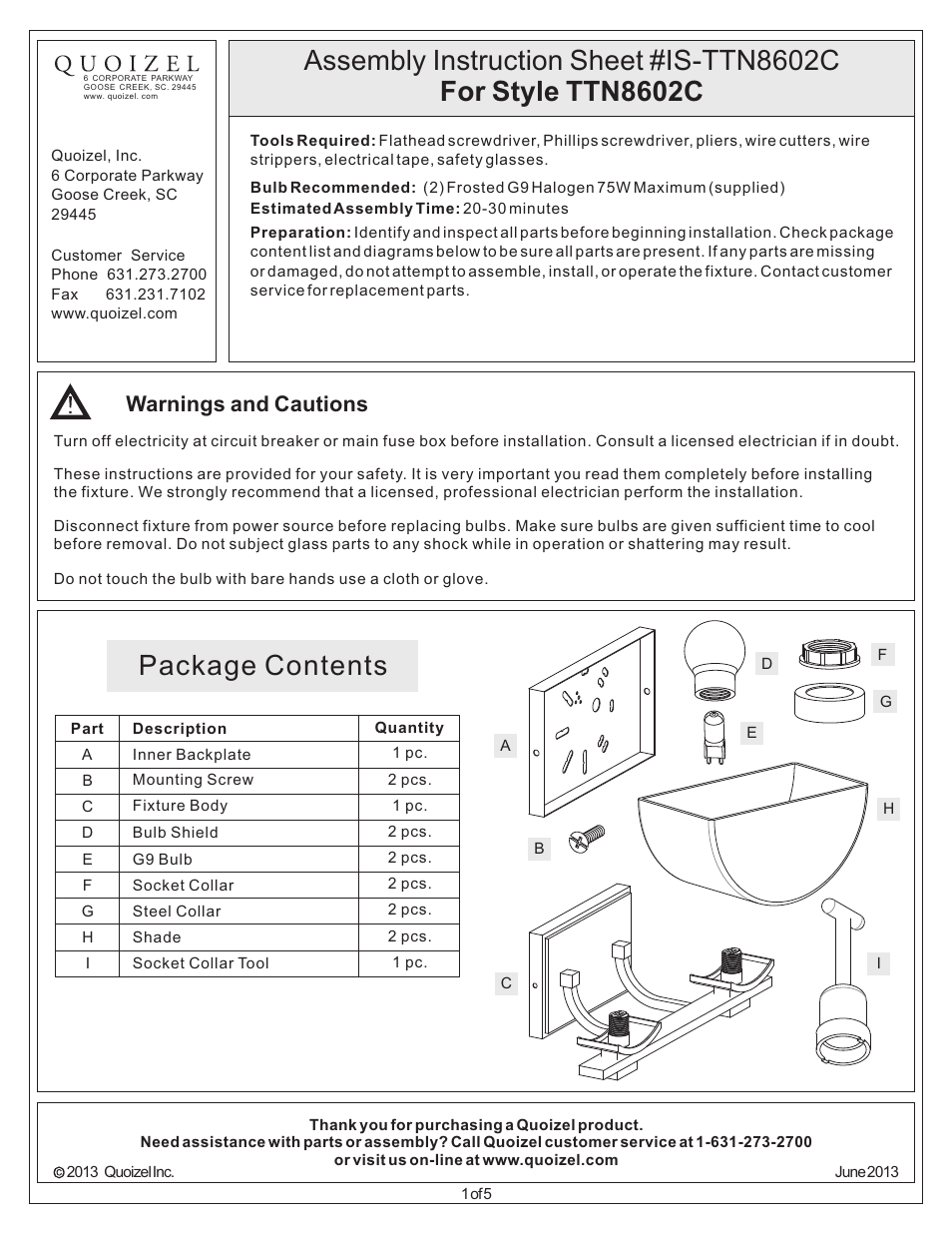 Quoizel TTN8602C Trenton User Manual | 5 pages