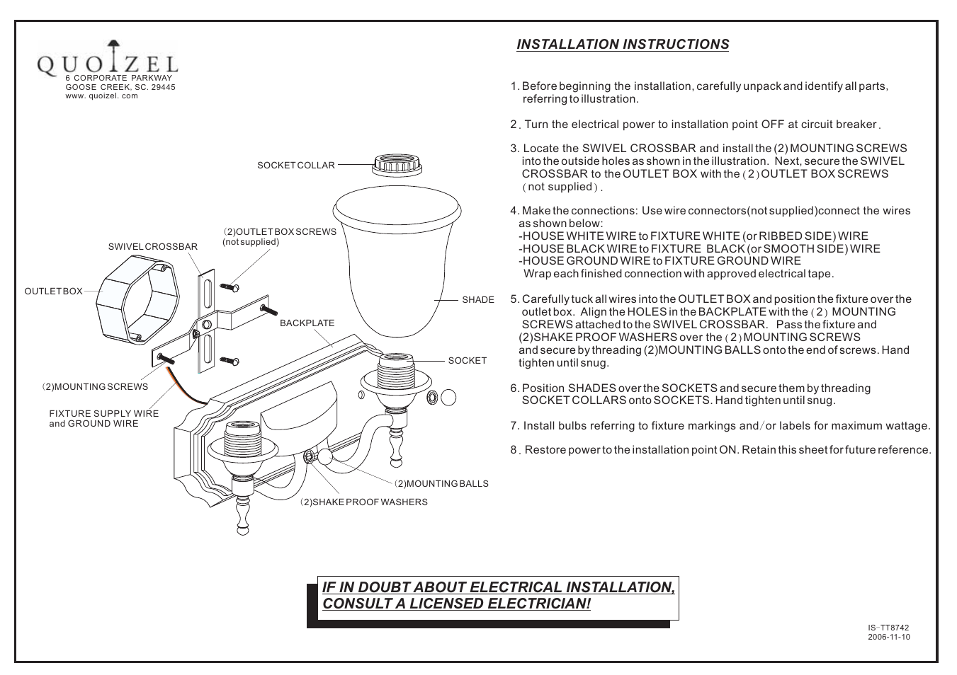 Quoizel TT8604BN Tritan User Manual | 1 page