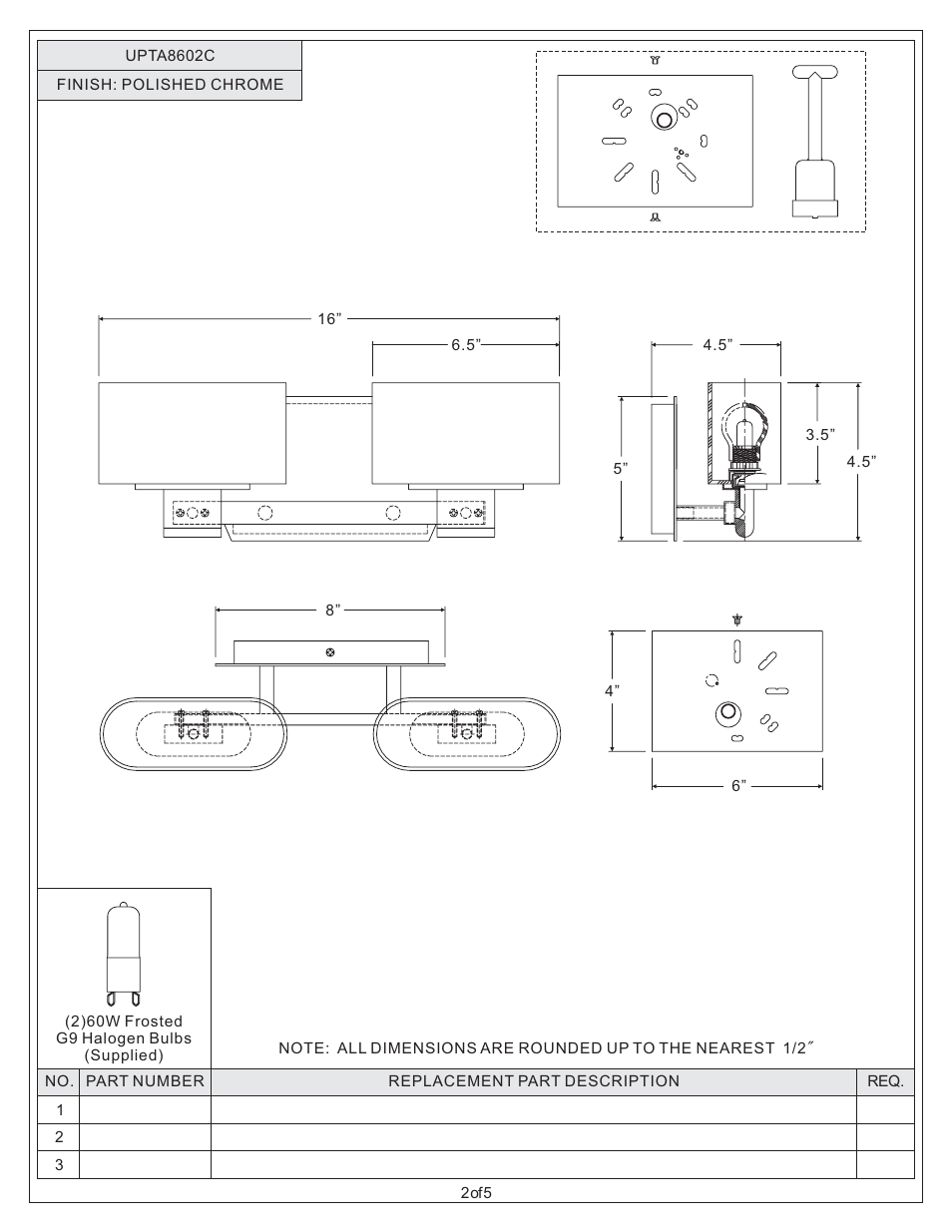 Quoizel UPTA8602C Uptown 3rd Ave User Manual | Page 2 / 5
