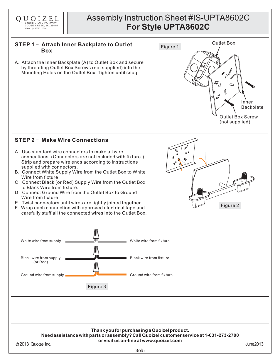 Quoizel UPTA8602C Uptown 3rd Ave User Manual | Page 3 / 5