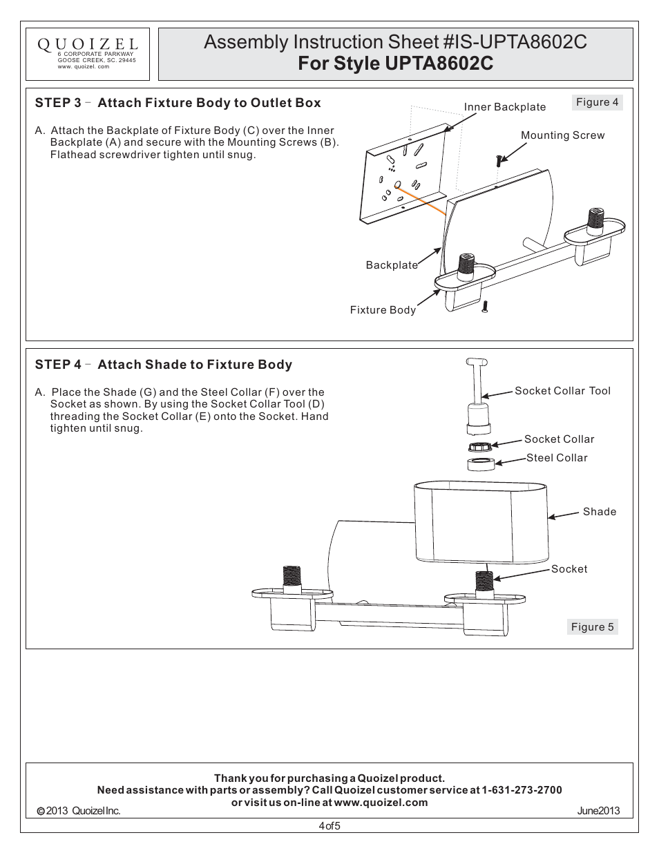 Quoizel UPTA8602C Uptown 3rd Ave User Manual | Page 4 / 5
