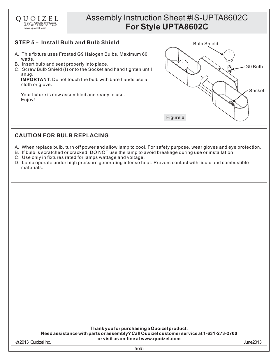 Quoizel UPTA8602C Uptown 3rd Ave User Manual | Page 5 / 5
