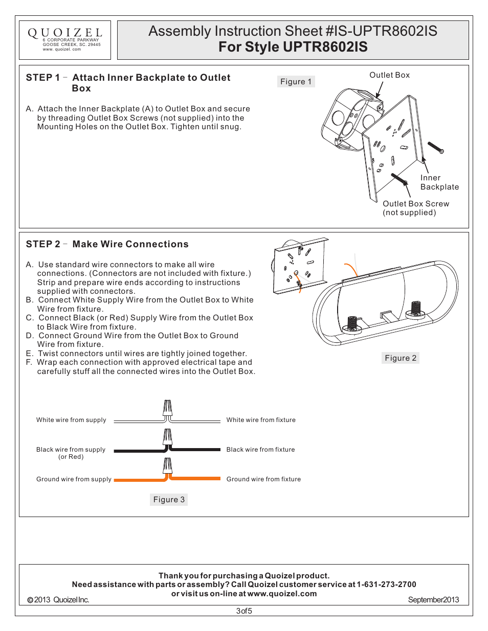 Quoizel UPTR8602IS Uptown Theater Row User Manual | Page 3 / 5