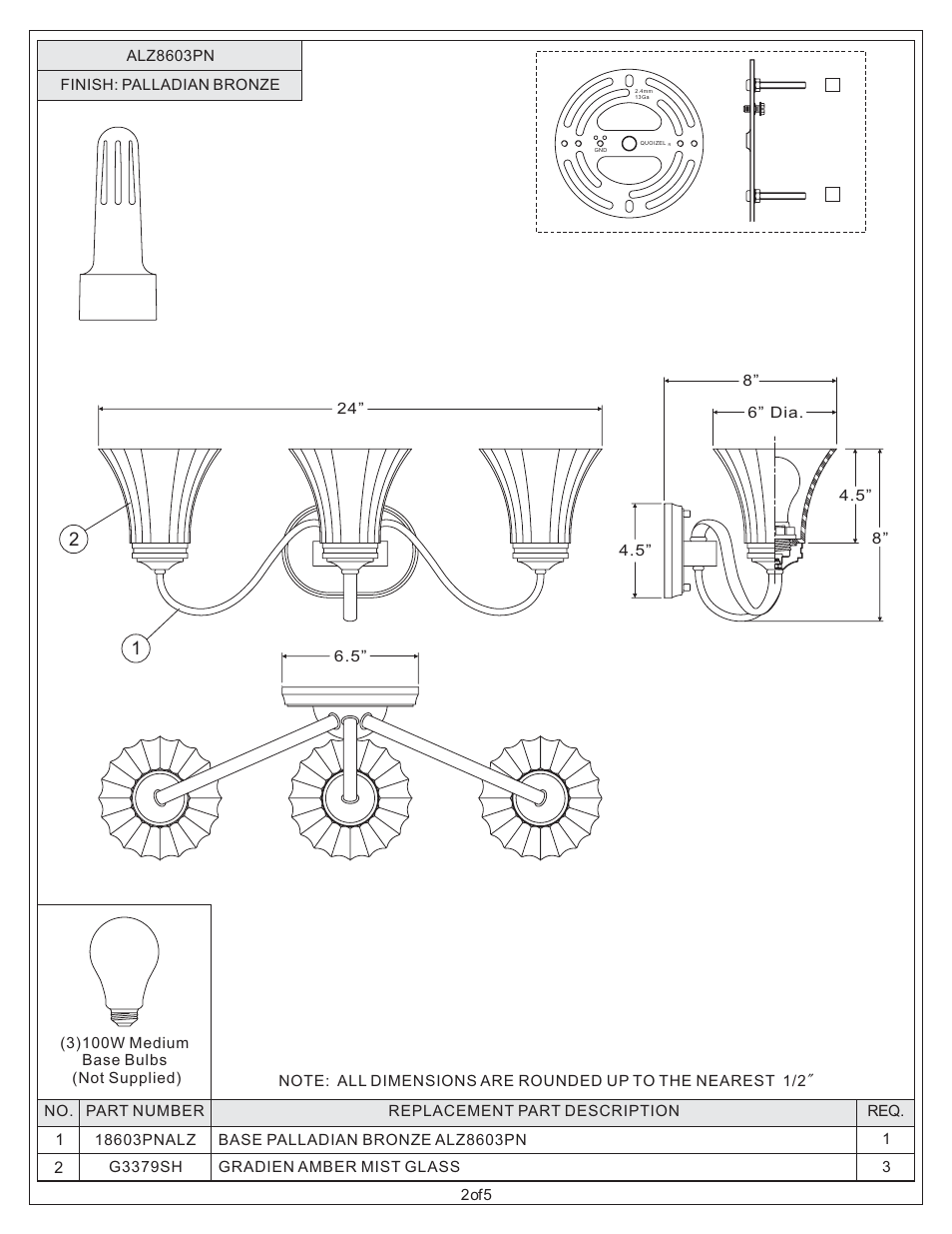 Quoizel ALZ8603PN Aliza User Manual | Page 2 / 5
