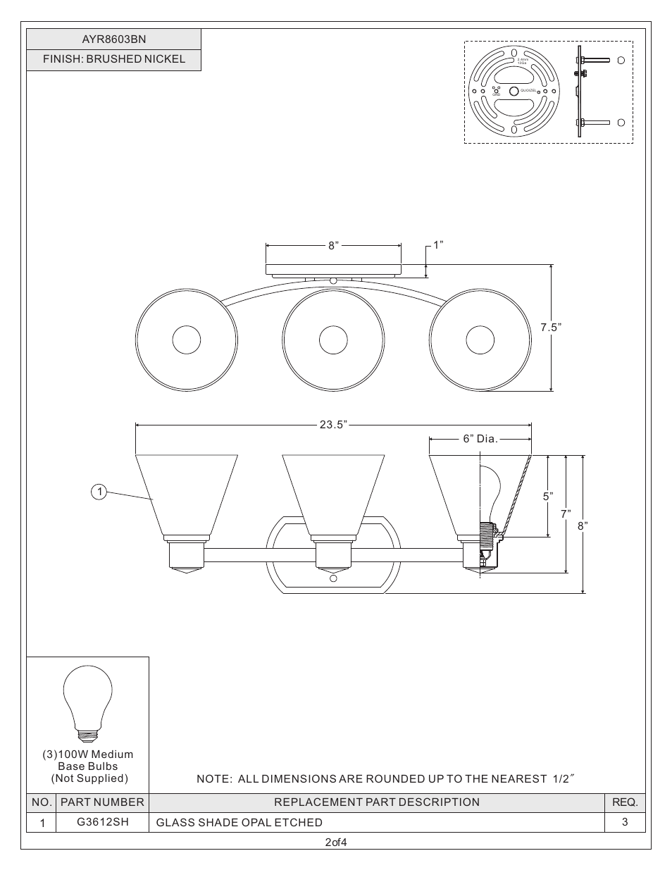 Quoizel AYR8603BN Ayers User Manual | Page 2 / 4