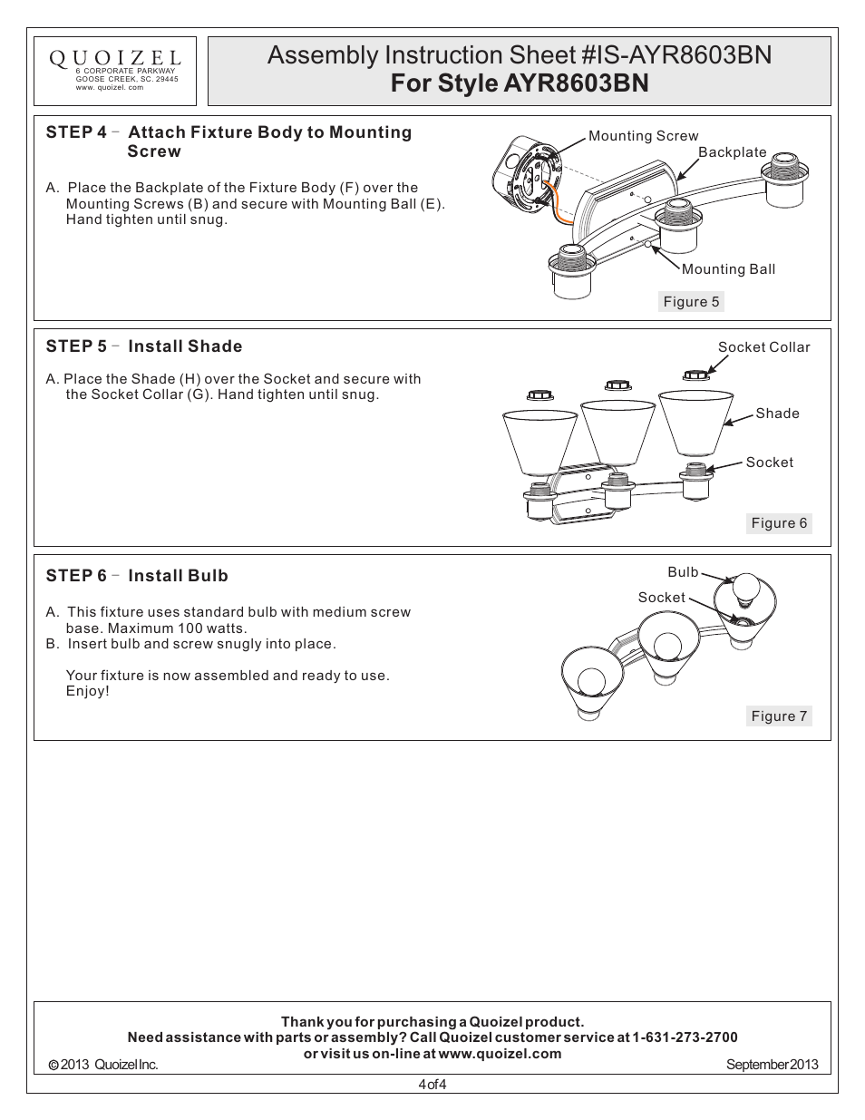 Quoizel AYR8603BN Ayers User Manual | Page 4 / 4