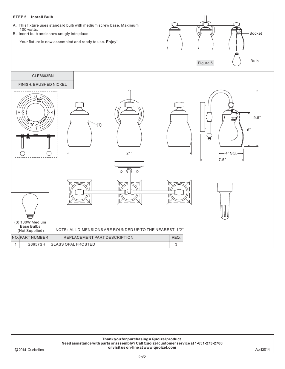 Quoizel CLE8603BN Clarke User Manual | Page 2 / 2