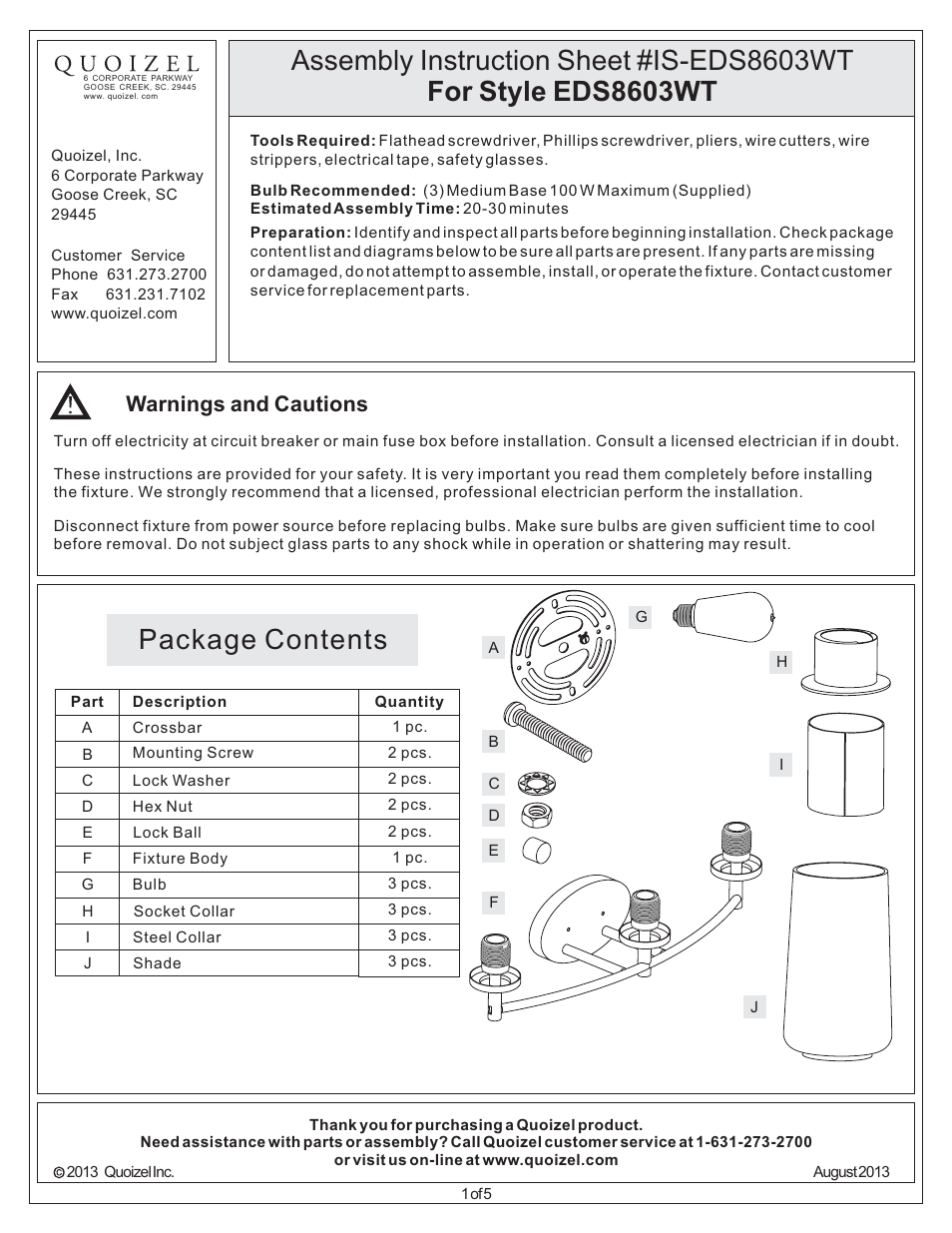 Quoizel EDS8603WT Edison User Manual | 5 pages