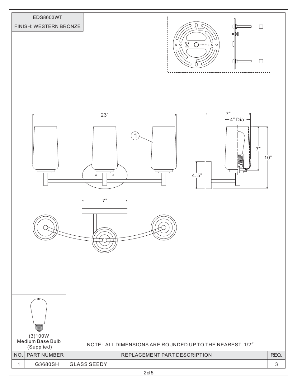 Quoizel EDS8603WT Edison User Manual | Page 2 / 5