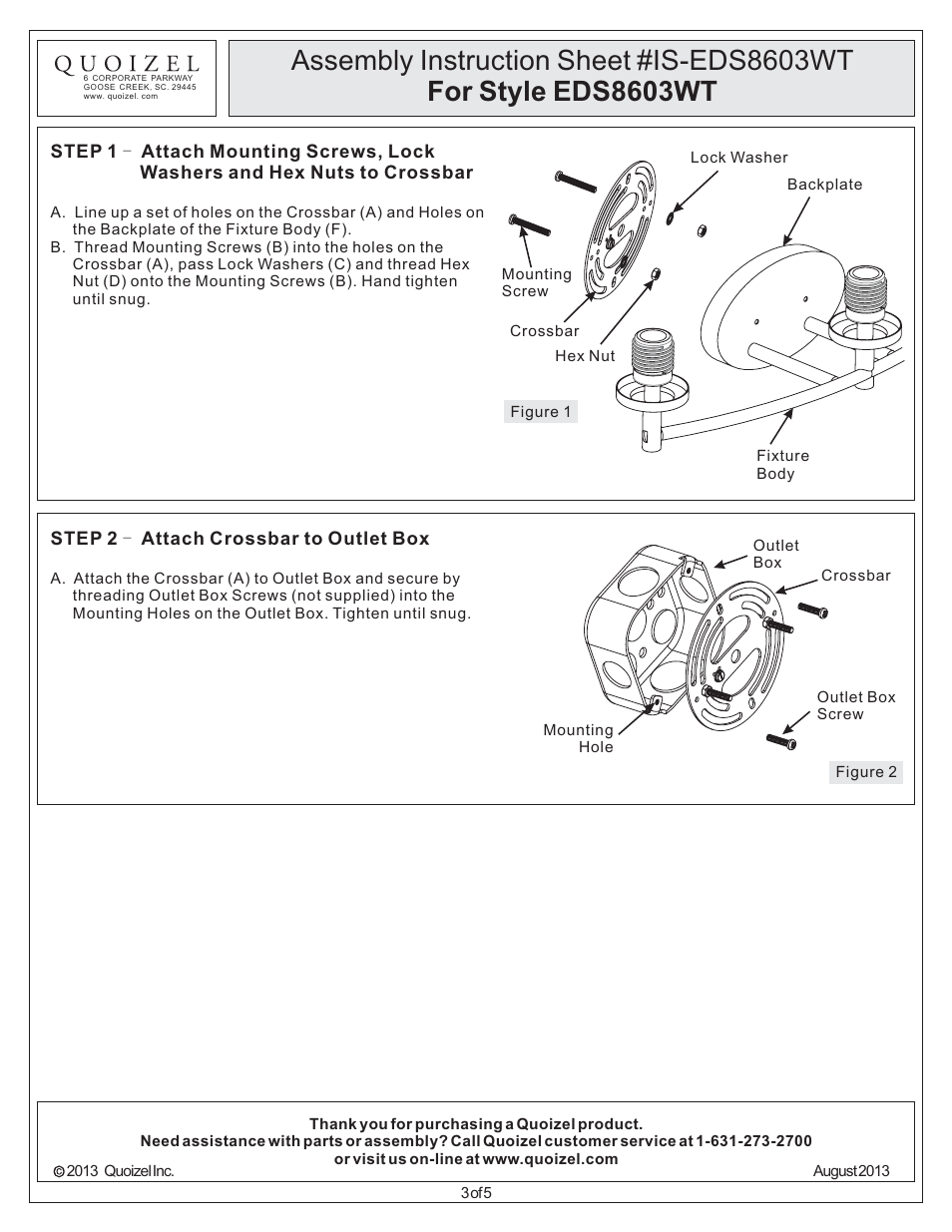 Quoizel EDS8603WT Edison User Manual | Page 3 / 5