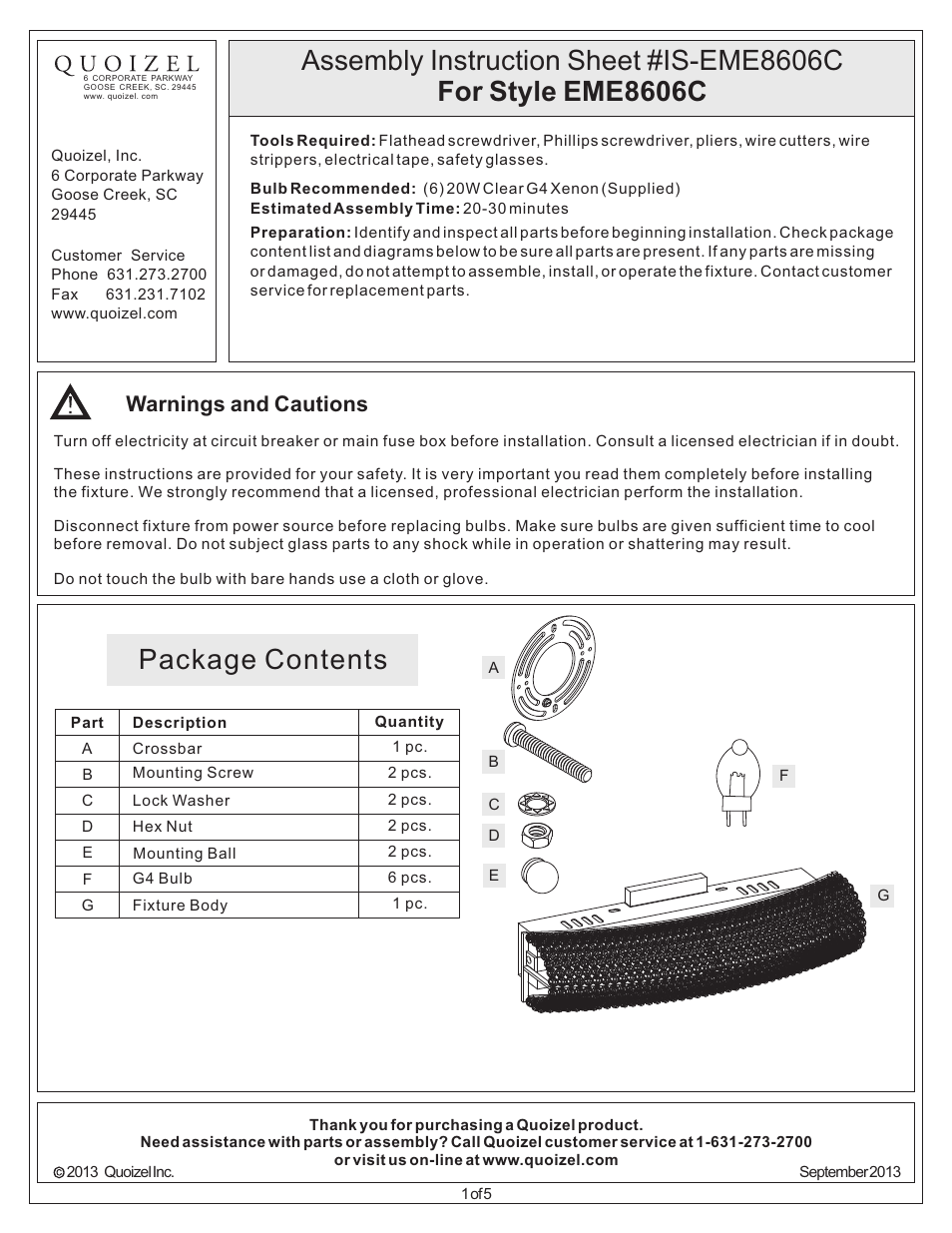 Quoizel EME8606C Evermore User Manual | 5 pages