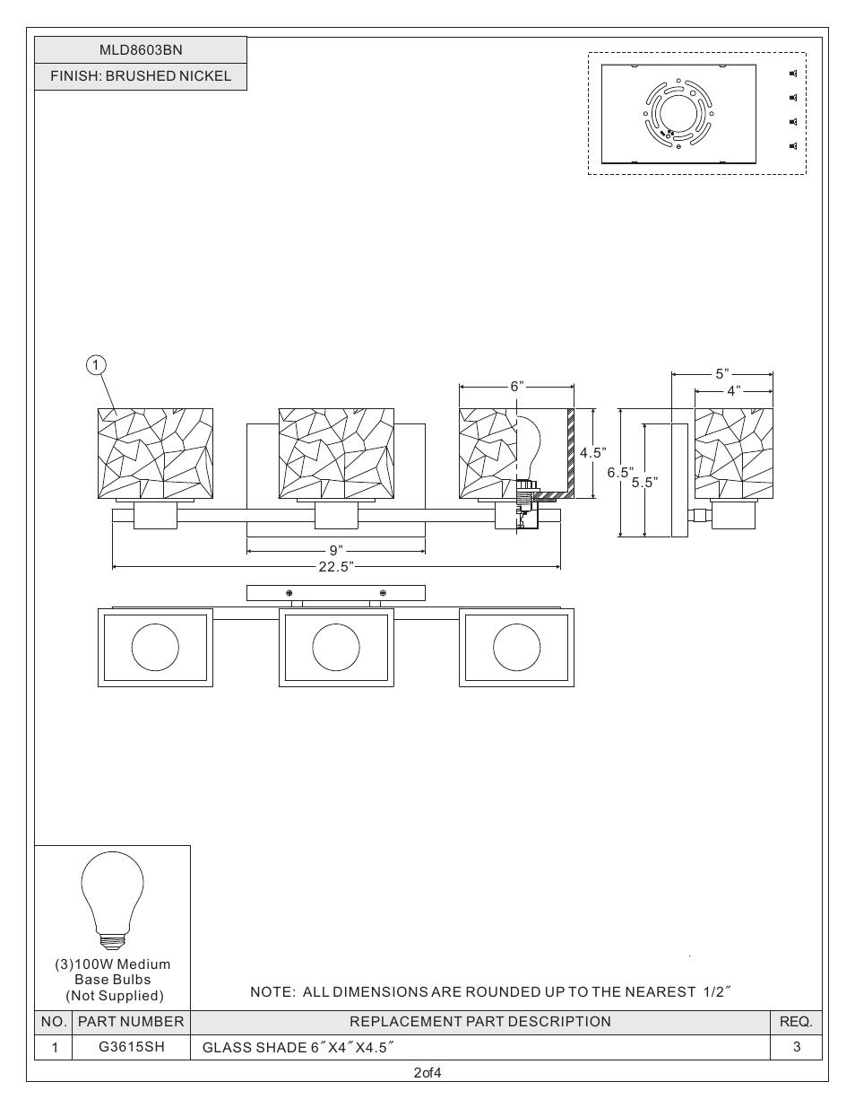 Quoizel MLD8603BN Melody User Manual | Page 2 / 4