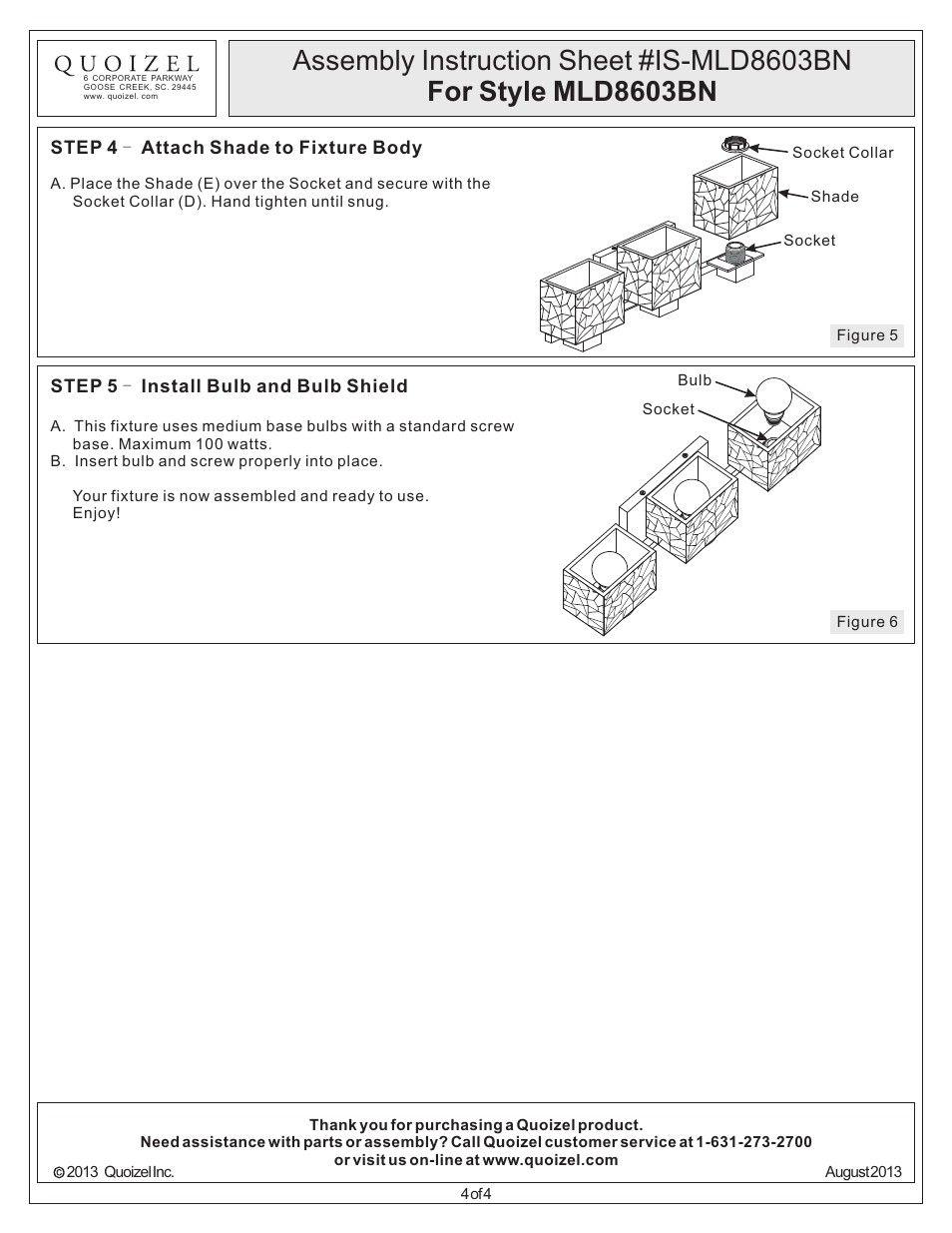 Quoizel MLD8603BN Melody User Manual | Page 4 / 4