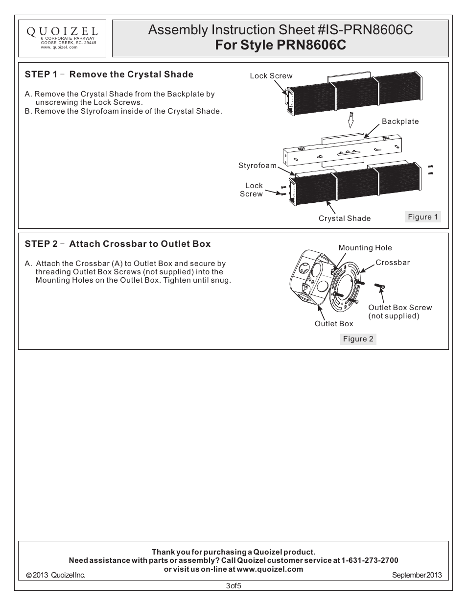 Quoizel PRN8606C Paragon User Manual | Page 3 / 5