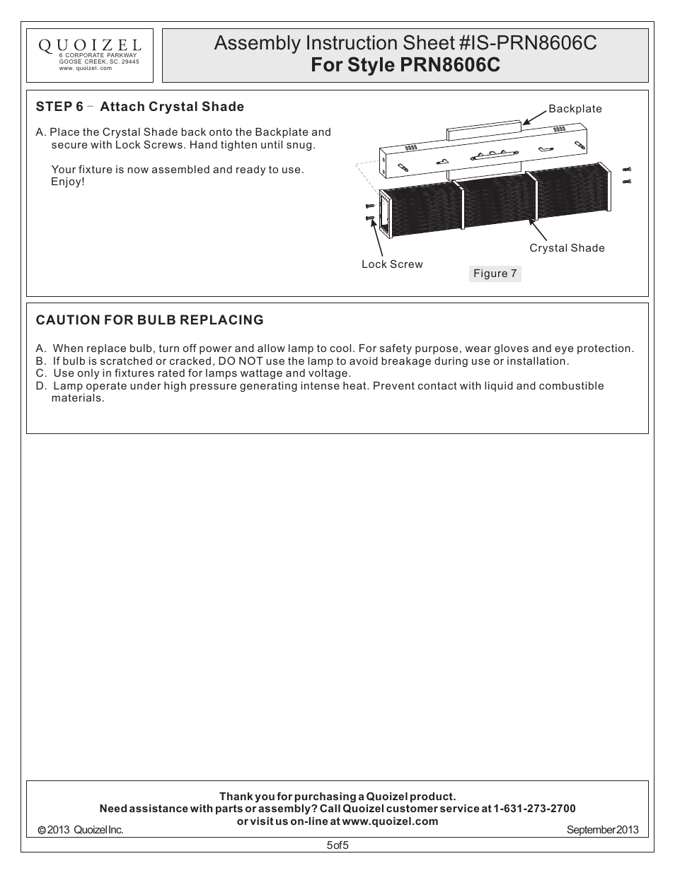 Quoizel PRN8606C Paragon User Manual | Page 5 / 5