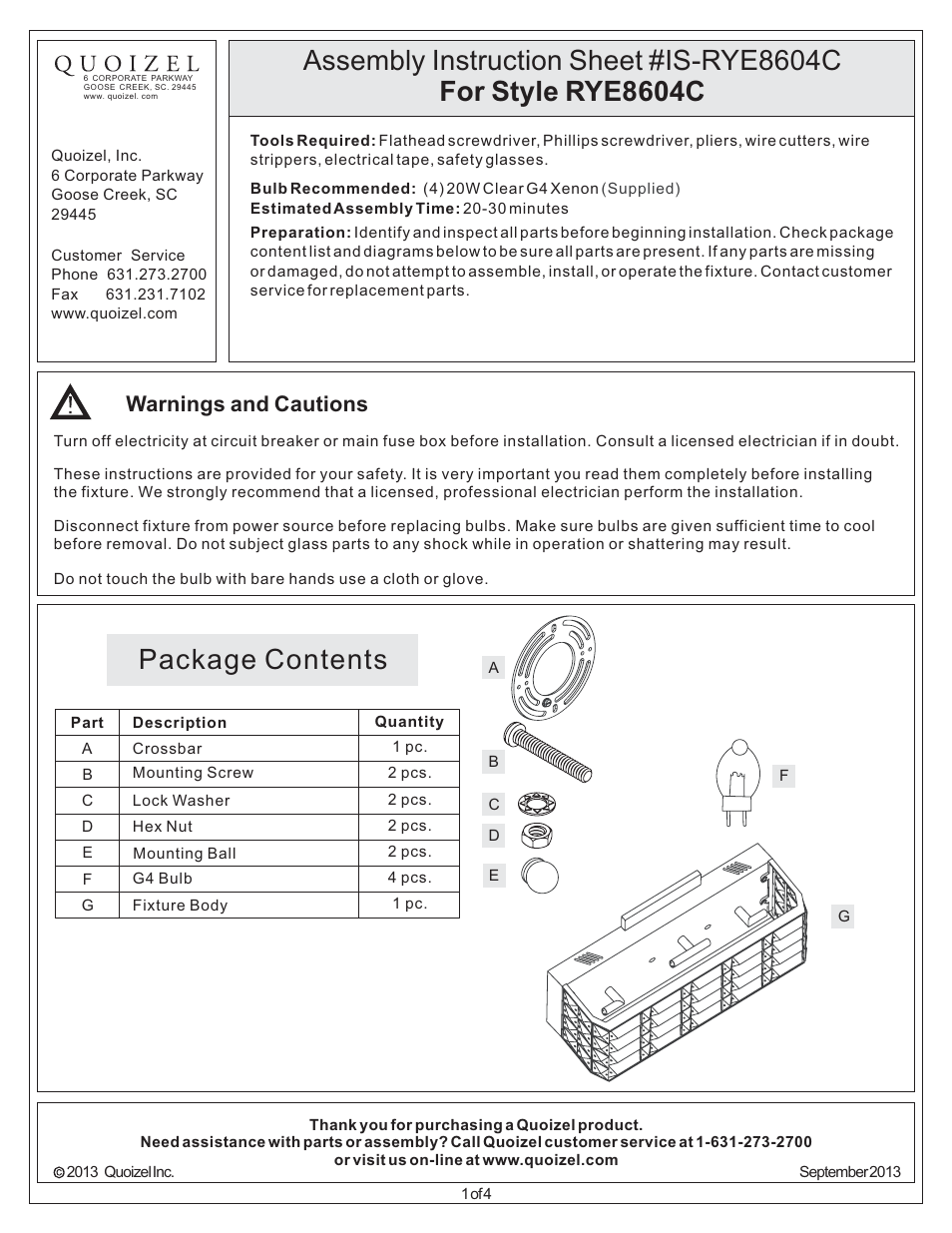 Quoizel RYE8604C Royale User Manual | 4 pages