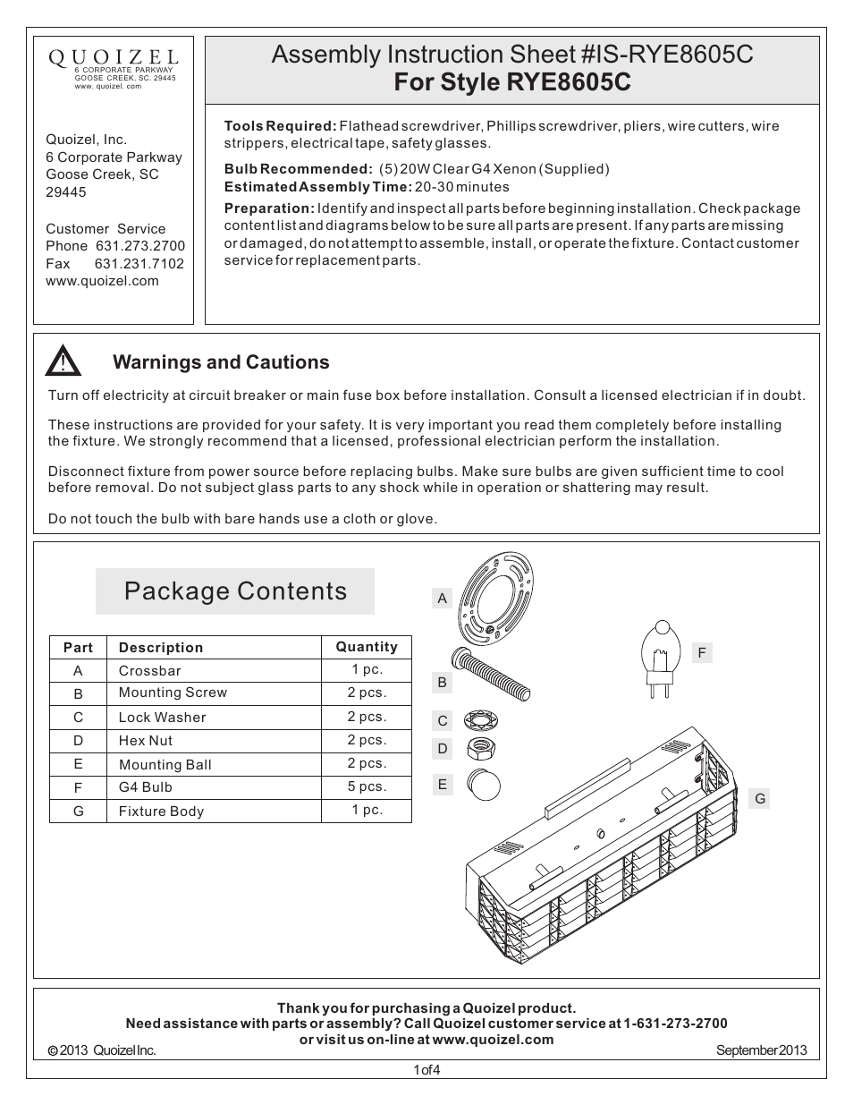 Quoizel RYE8605C Royale User Manual | 4 pages