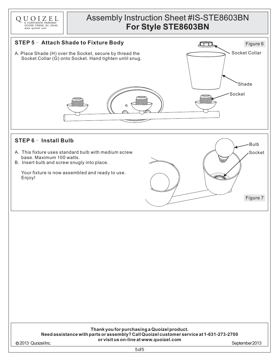 Quoizel STE8603BN Stowe User Manual | Page 5 / 5