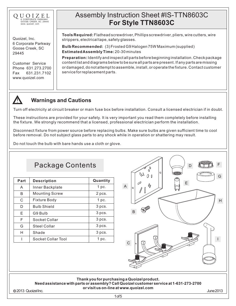 Quoizel TTN8603C Trenton User Manual | 5 pages