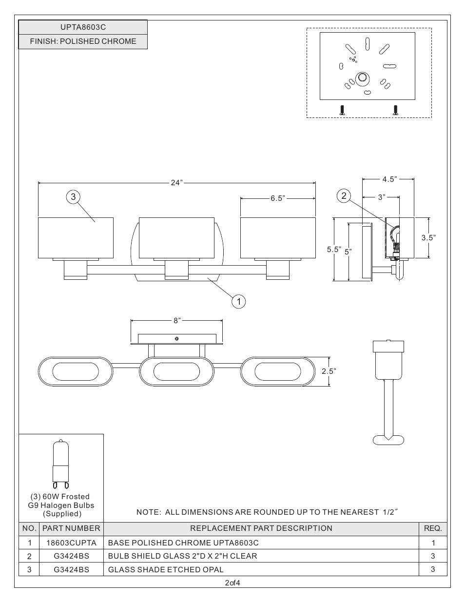 Quoizel UPTA8603C Uptown 3rd Ave User Manual | Page 2 / 4