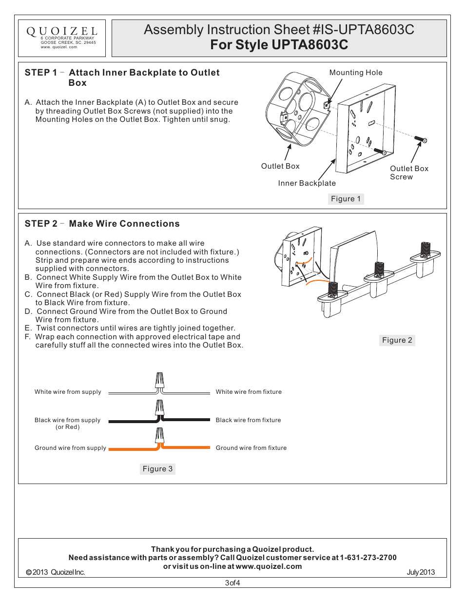 Quoizel UPTA8603C Uptown 3rd Ave User Manual | Page 3 / 4