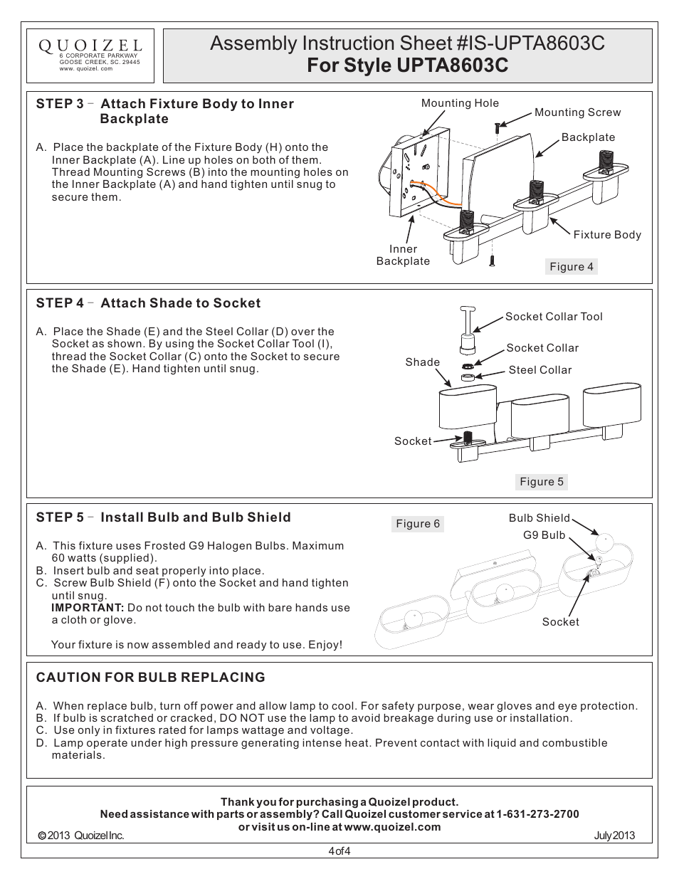 Quoizel UPTA8603C Uptown 3rd Ave User Manual | Page 4 / 4