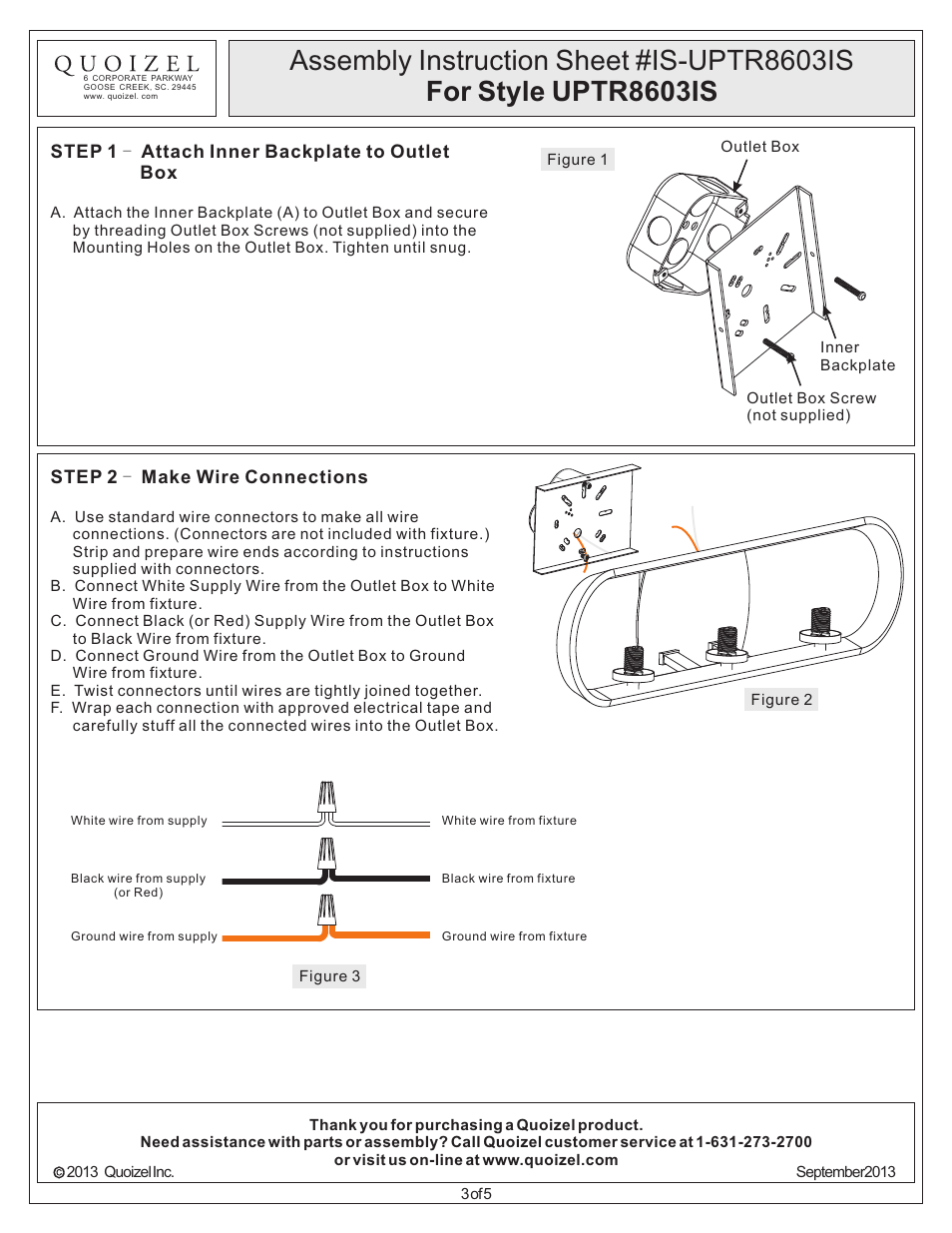 Quoizel UPTR8603IS Uptown Theater Row User Manual | Page 3 / 5