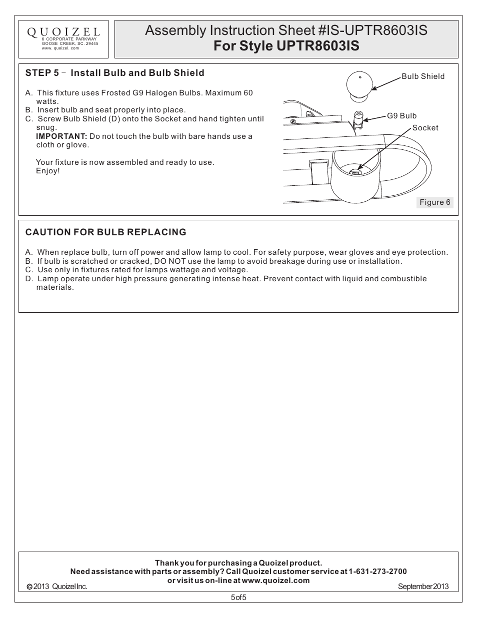 Quoizel UPTR8603IS Uptown Theater Row User Manual | Page 5 / 5