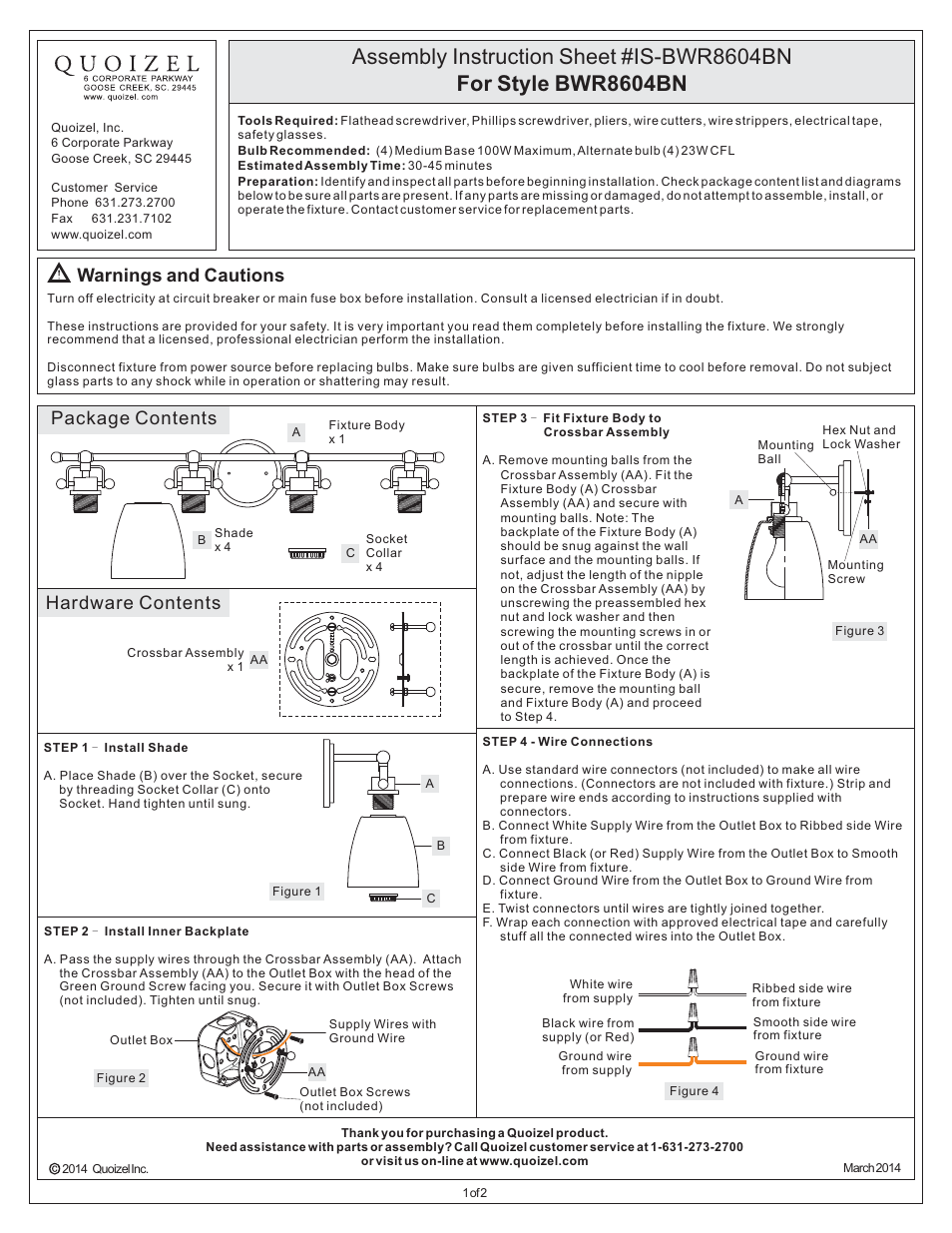 Quoizel BWR8604BN Bower User Manual | 2 pages